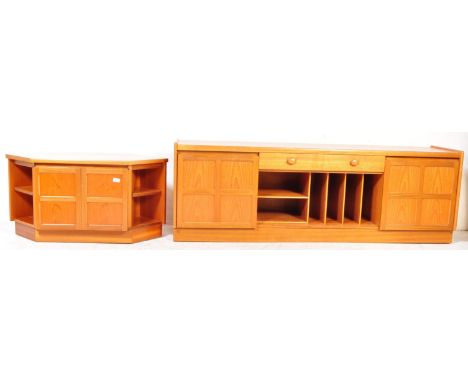 Nathan Furniture - Squares Range - A vintage retro mid 20th century teak wood sideboard credenza having central drawer over s