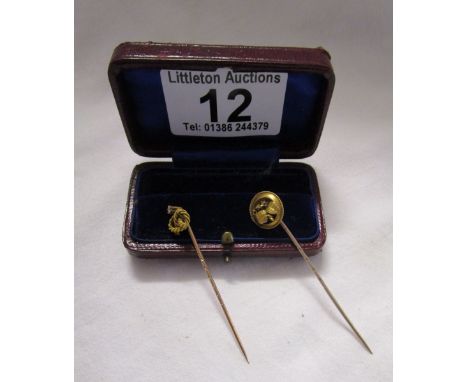 2 Victorian gold stick pins - 1 with diamond