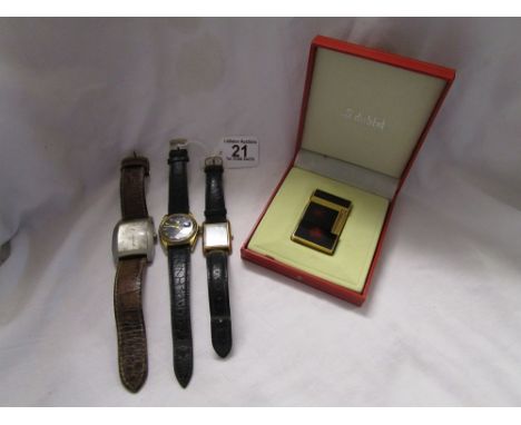 Vintage lighter and 3 gents watches