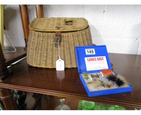 Vintage fishing creel with flies