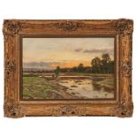 Irmer, Carl: Abendstimmung an einer Furt am Dorfrand