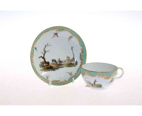 Meissen hand painted hunting scene cabinet cup and saucer