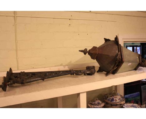 Copper, metal and glass lantern and bracket