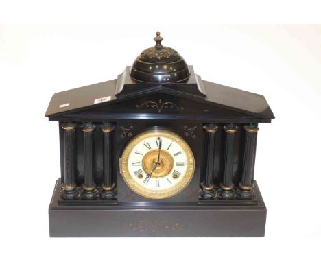 19th Century slate mantel clock with gilt and enamel dial