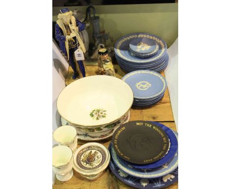 Royal Worcester and Lladro figures, Doulton toby, Wedgwood Jasperware, Spode bowl and plate, etc