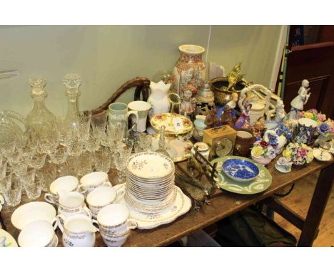 Collection of glass and china, Anniversary clock, dressing table set , tea set etc