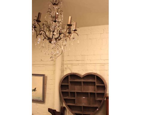 Eight branch metal and glass lustre light fitting and heart shaped kitchen wall rack