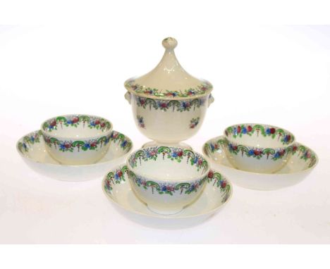 Early 19th Century Wedgwood Rosette sucrier, three tea bowls and saucers (7)