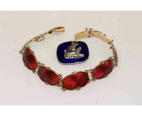 Norwegian silver and enamel bracelet and brooch
