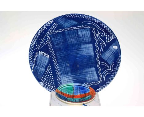 Poole pottery blue and white charger signed Anita Harris 97 and Poole bowl (boxed)