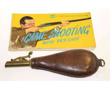 19th Century leather powder flask and Rex Gage shooting manual (2)