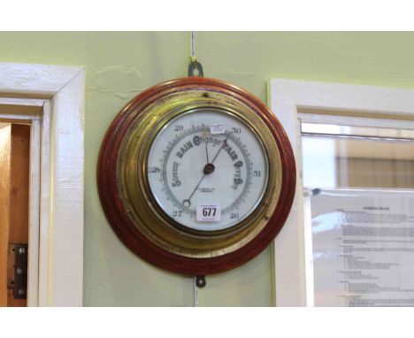 Edwardian ships bulkhead barometer having enamelled dial signed John Barker & Co. Kensington