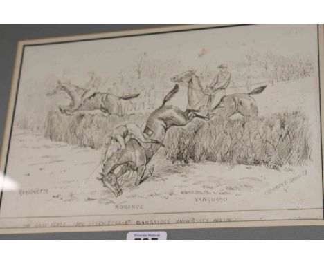 Cuthbert Bradley (1861-1943), Steeplechase Sketch, titled The First Fence, Open Steeplechase, Cambridge University Meeting, p