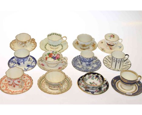 Collection of thirteen cups and saucers including Doulton, Worcester, etc