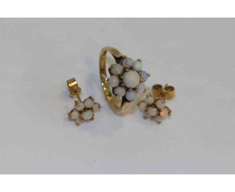 Suite of 9 carat gold and opal jewellery comprising ring and a pair of earrings