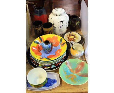 Poole pottery ginger jar, vases, plaque, dishes, plates, etc