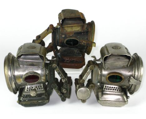 *A matched pair of Joseph Lucas 'Silver King' oil-powered lamps, each dating from the late 1930s,  both in apparently working
