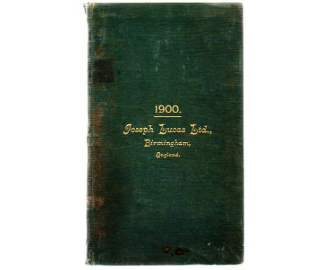 An 1900 Lucas Ltd., illustrated wholesale catalogue, issued in December 1899,  bound in a green buckram book, and includes la