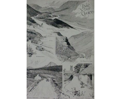 *Take Your Choice. Depicting five scenes, three of which include motorcars: Glen Shee and the Grampians; Aberdovey; The Honis