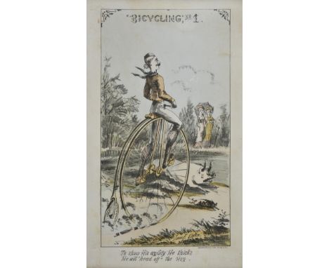 *Eaton (Isaac F.). Bicycling No. 1 & "Bicycling" No. 2, copyrighted by A.J. Fisher, 24 Vesey St., New York, 1880,  a pair of 