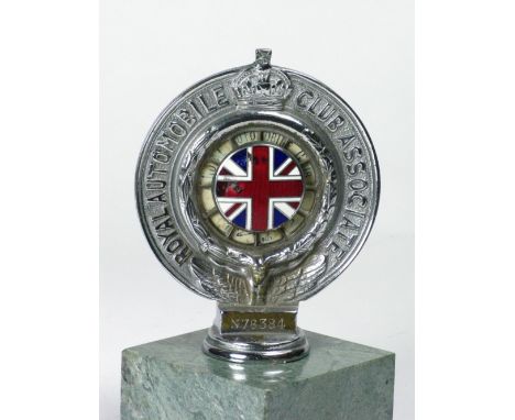 *A D.G. Collins, RAC Associates Badge in solid nickel, dating circa 1929 with a 1933 renewal disc,  a badge bar mount with a 