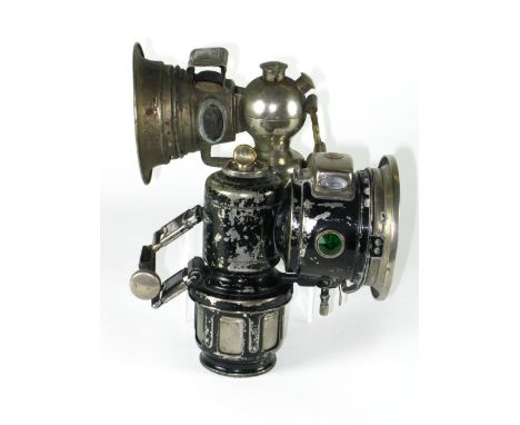 *A Joseph Lucas 'Calcia Major' acetylene gas lamp dated 1929,  retaining its original black enamel finish, together with a ci