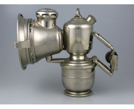 *An 'Aceta' acetylene-gas-powered bicycle lamp by Joseph Lucas,  in very good condition with its original nickel-plating, dat