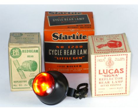 *Signa Reflector by Lucas,  unused old stock, with its original delivery box, also, a Starlite battery rear lamp with its del
