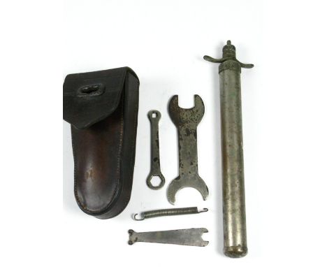 *A Dursley Pedersen tool bag, together with a spanner inscribed 'Pedersen Hub',  two other similar nickel-plated bicycle span