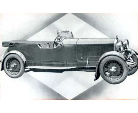 1930 Lagonda. A prestigious hardback and large-format colour brochure dated March 1930,  24 pp. and free endpapers, covering 