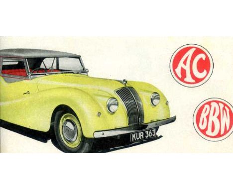 AC Two Litre. A large 8 pp. brochure dating late 1940s,  illustrating the four and two door saloon, with a Max Millar cut-awa