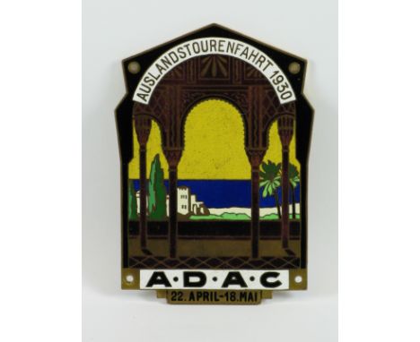 *Finishers Plaque, 1930 Automobile Club of Deutschland (ADAC) Auslands Tourenfahrt,  a highly decorative enamel and gilt pres