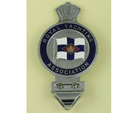*Royal Yachting Association. A chromium-plated and four-colour enamel car badge with a badge bar mounting clip,  8cm wide, in