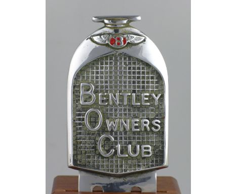*Bentley Owners Club membership badge,  a chromium-plated and brass version, with good detail and a red enamel 'B' insignia  