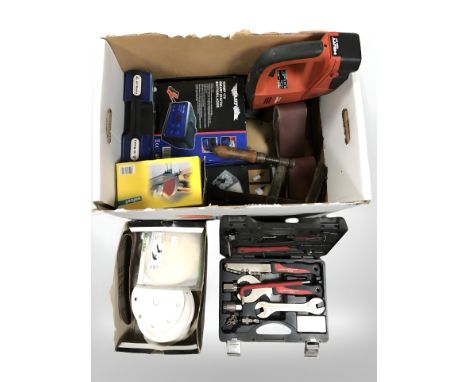 Assorted power tools and hardware, Hilti WSR650-A saw, Jumpstarter nail gun, etc. (1 box)