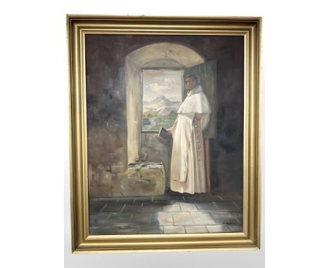 K. Werner : Portrait of a gentlemen wearing eclesiastical robes, oil on canvas, 48 cm x 60 cm.
