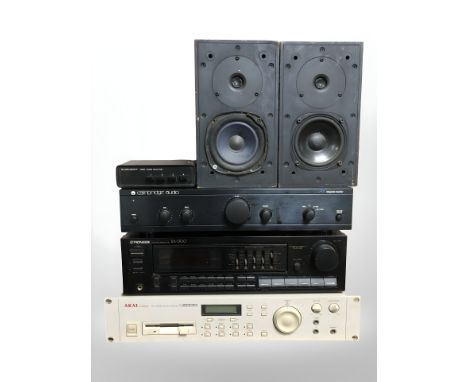 An Akai stereo digital sampler S2000, Pioneer stereo receiver SX-1300, Cambridge Audio integrated amplifier A1, an Archer vid