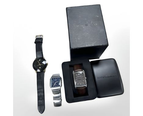 A Gent's Emporio Armani wristwatch in retail case, together with two further watches (3)