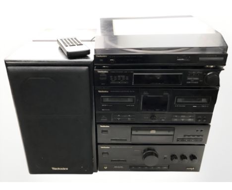 A Technics automatic turntable system SL-J110R, stereo synthesizer tuner ST-X302L, stereo double cassette deck RS-X102, CD pl