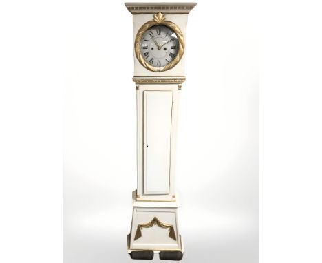 A continental painted and gilt longcase clock, with weights only, height 197 cm 