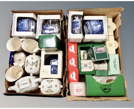Two boxes of Ringtons china, coronation caddy, blue chintz cup and saucer set etc.