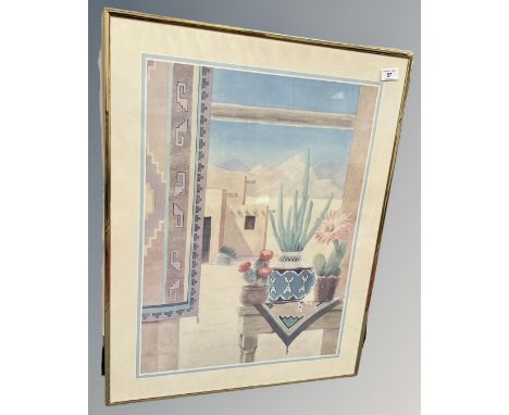 A continental colour print depicting cacti, 56cm by 71cm.