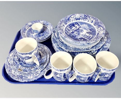 A tray of blue and white Spode Italian china including plates, mugs, bowls etc.