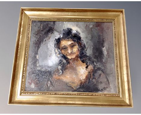 An oil on canvas - Portrait of a lady, framed.