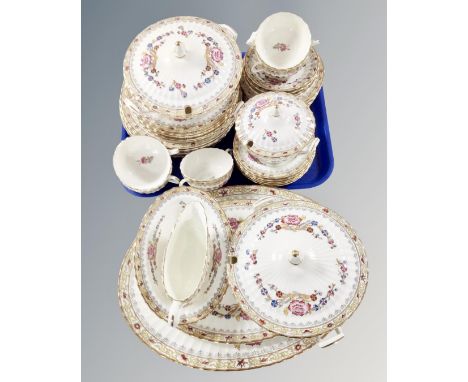 A collection of Royal Worcester Lady Hamilton dinnerware and tea china including a pair of tureens, sauce boat, graduated pla