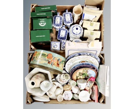Two boxes of Ringtons ceramics, limited edition china, plates, commemorative tin etc.