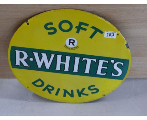 R Whites enamelled advertising sign diameter 43cm