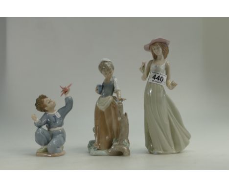 A collection of Nao figures to include a young girl with butterfly, boy in pyjamas with aeroplane and young lady in hat with 