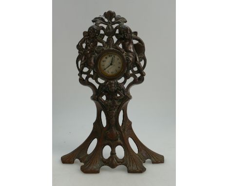 Bronzed Art Nouveau Mantle clock decorated with Cherubs 