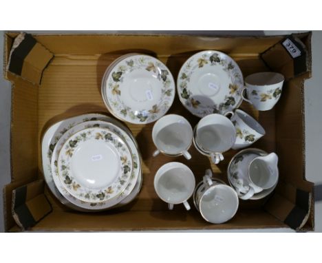 A collection of Royal Doulton Larchmont design teaware to include cups, saucers, side plates, serving platter etc 